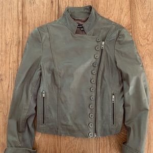 New Muubaa Brand, soft leather jacket, fitted, grey, racer, size 6